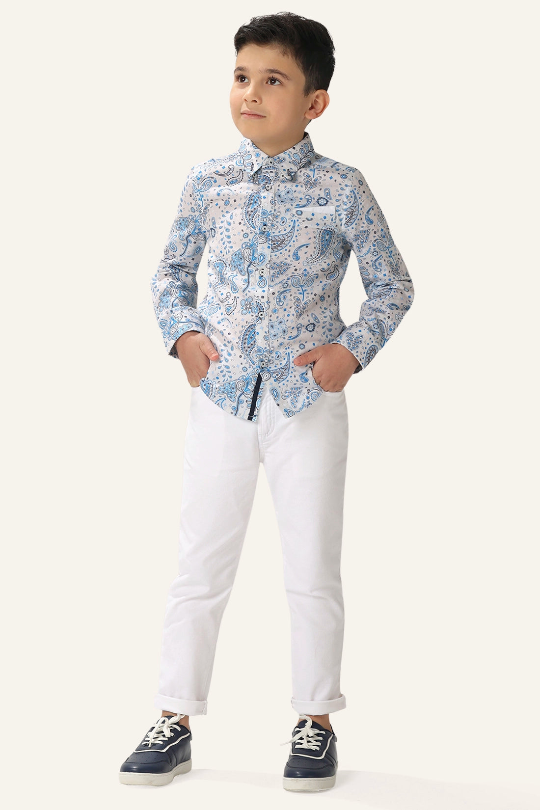 Boys Blue & White Paisley printed Shirt