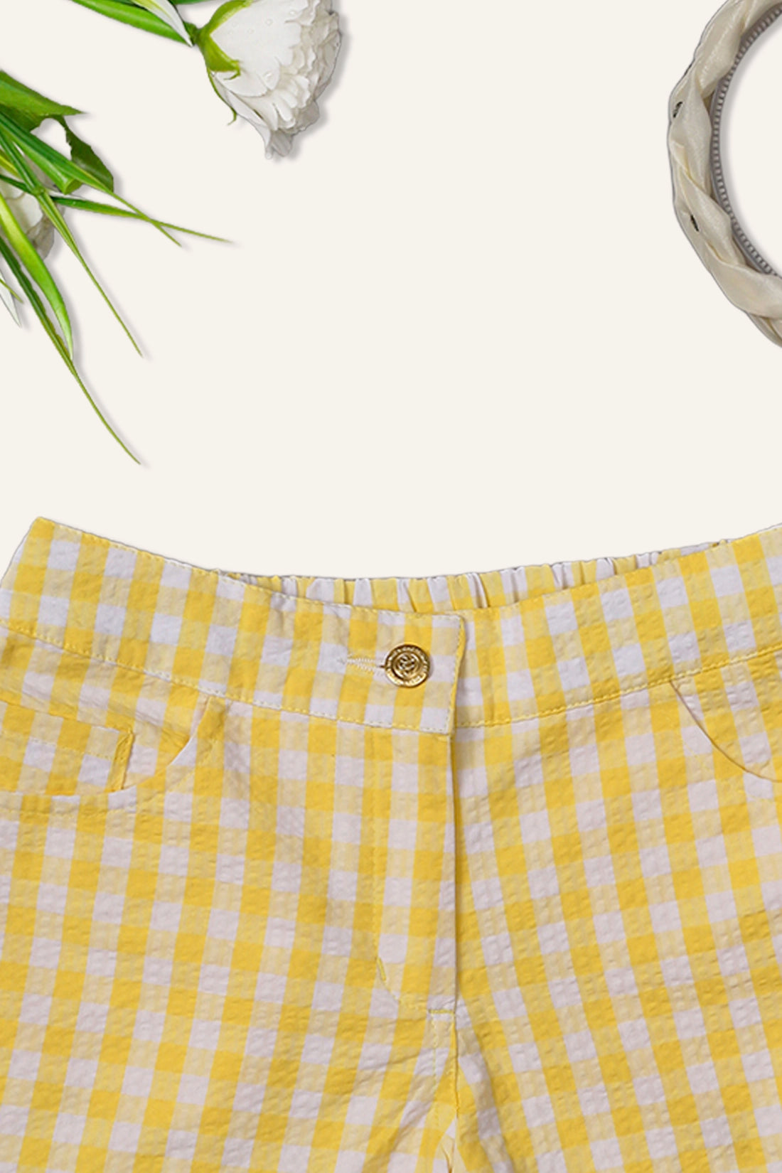 Girls Lemon Check Hot Shorts