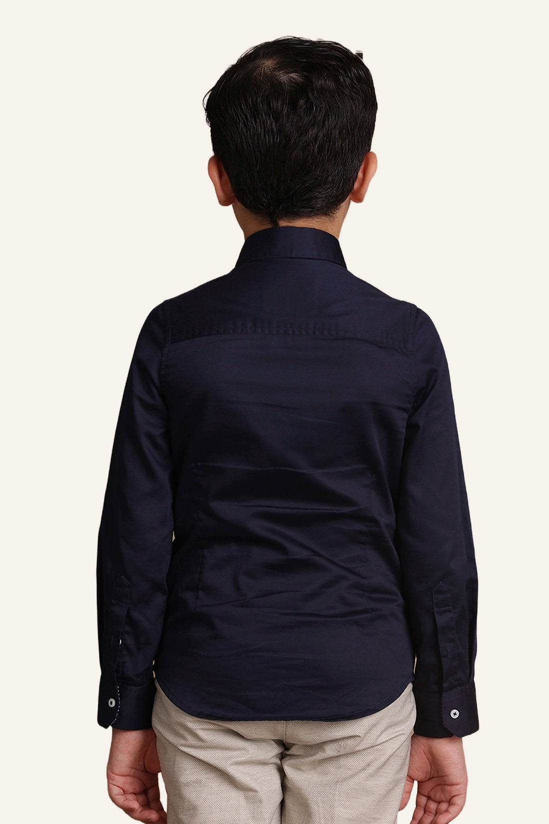 Boys Navy Blue Pintuck Slim Fit Shirt