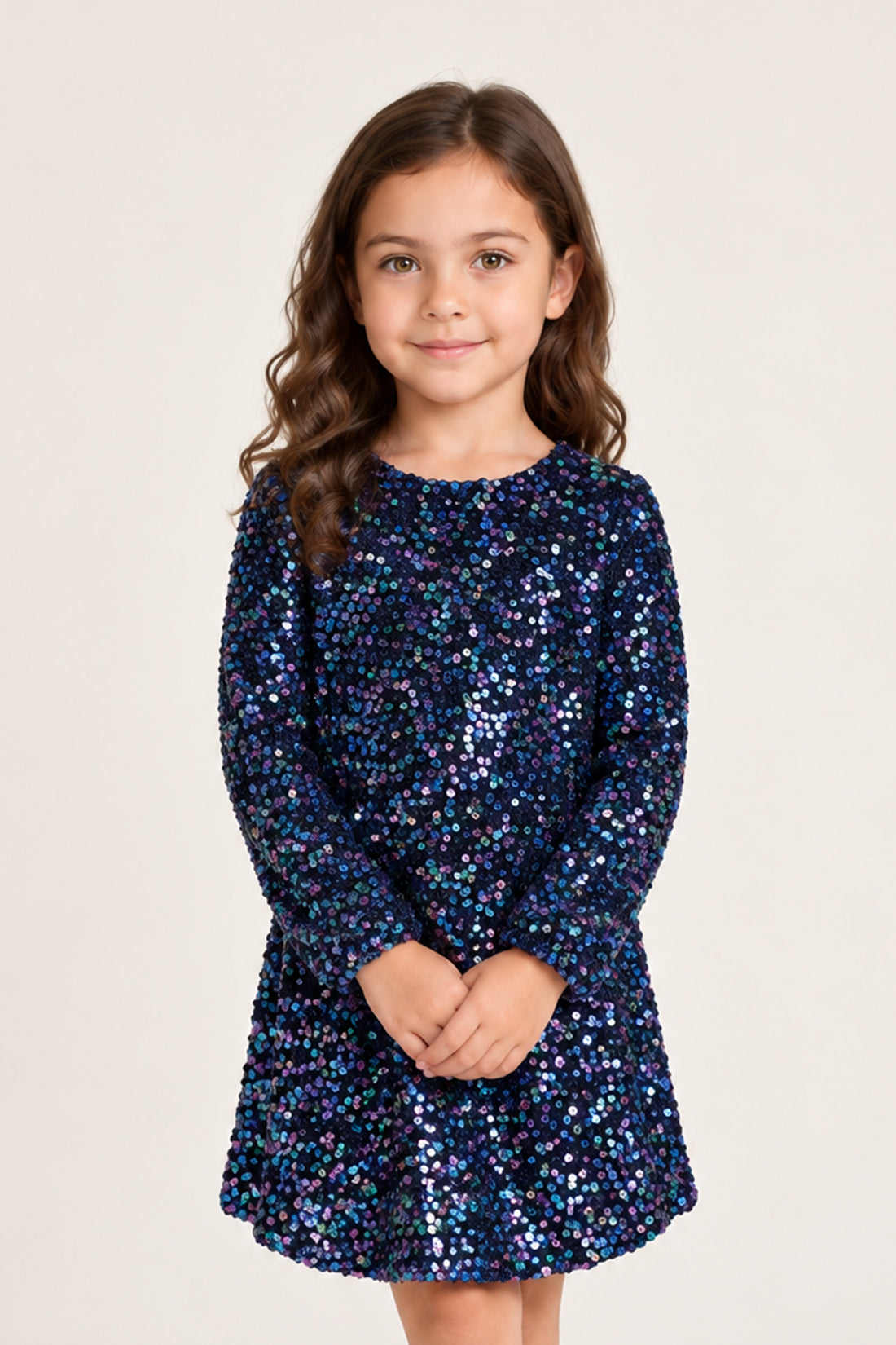Girls Multi Sequin Velour Full Sleeve Dress