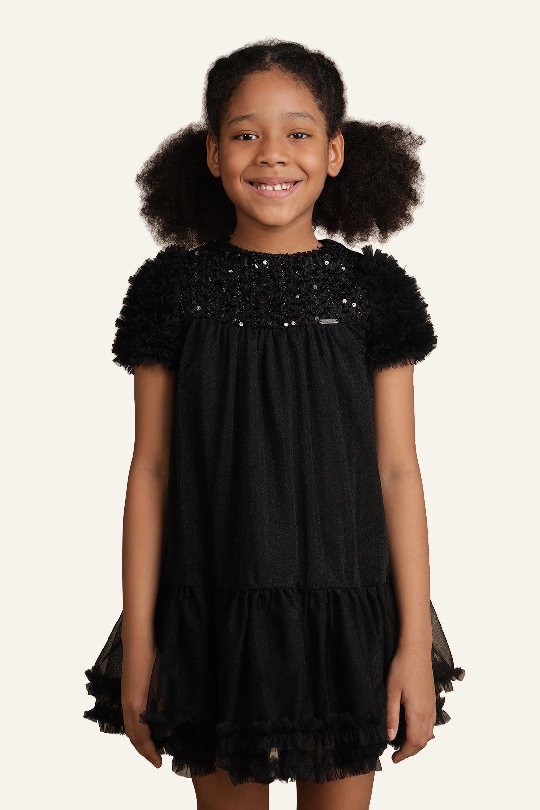 Girls Black Sequinned Embroidered Dress