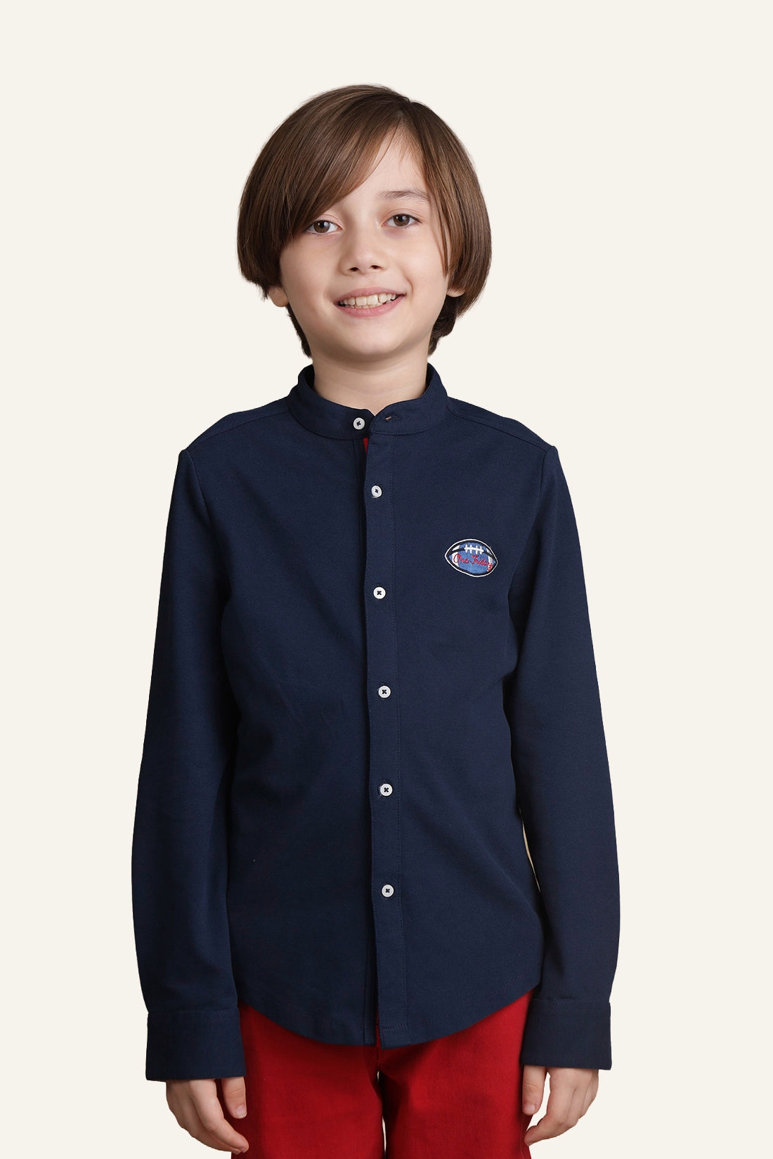 Boys Navy Blue Mandarin Collar Shirt