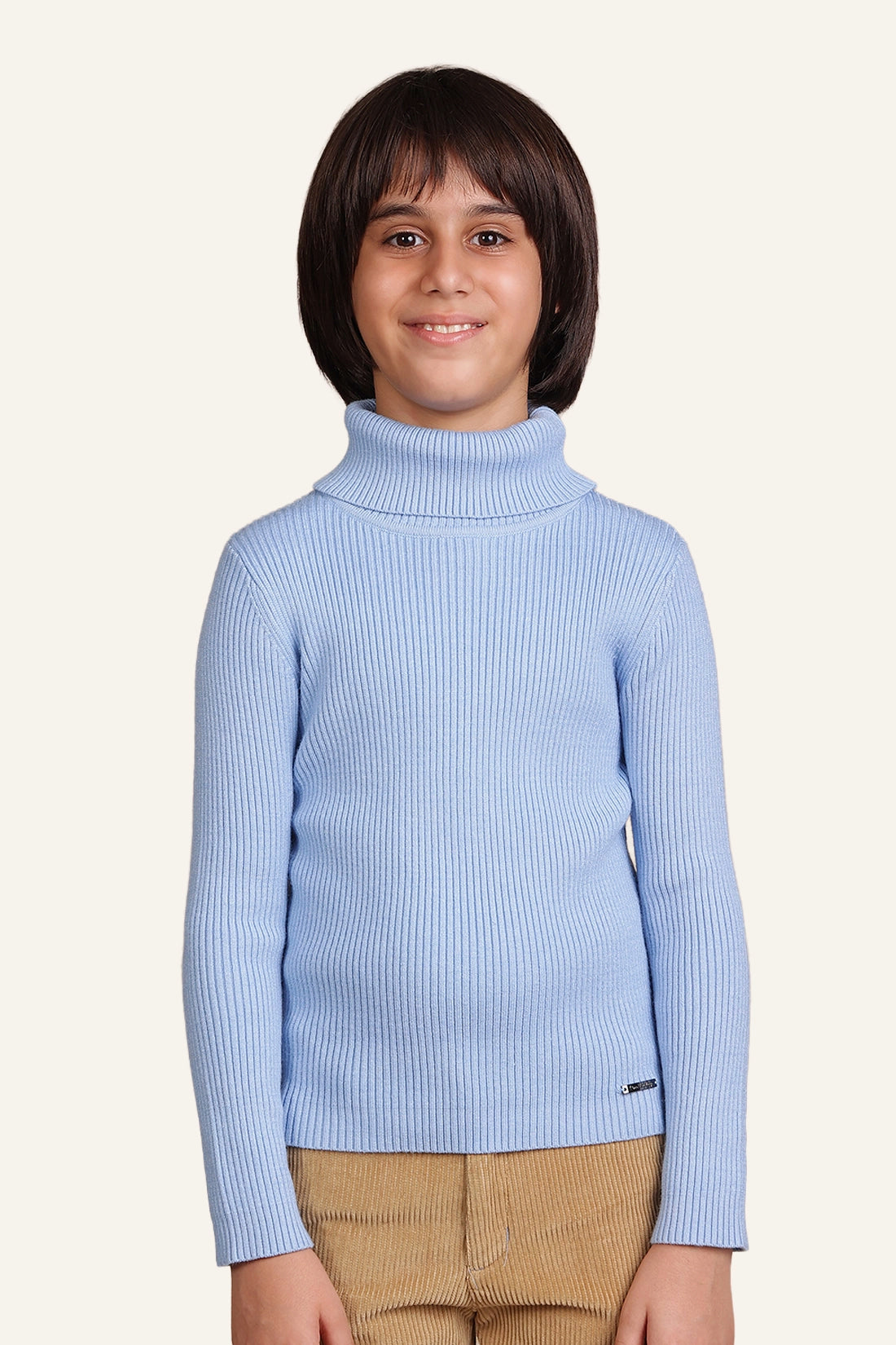 Boys Sky Blue Turtle Neck Jumper