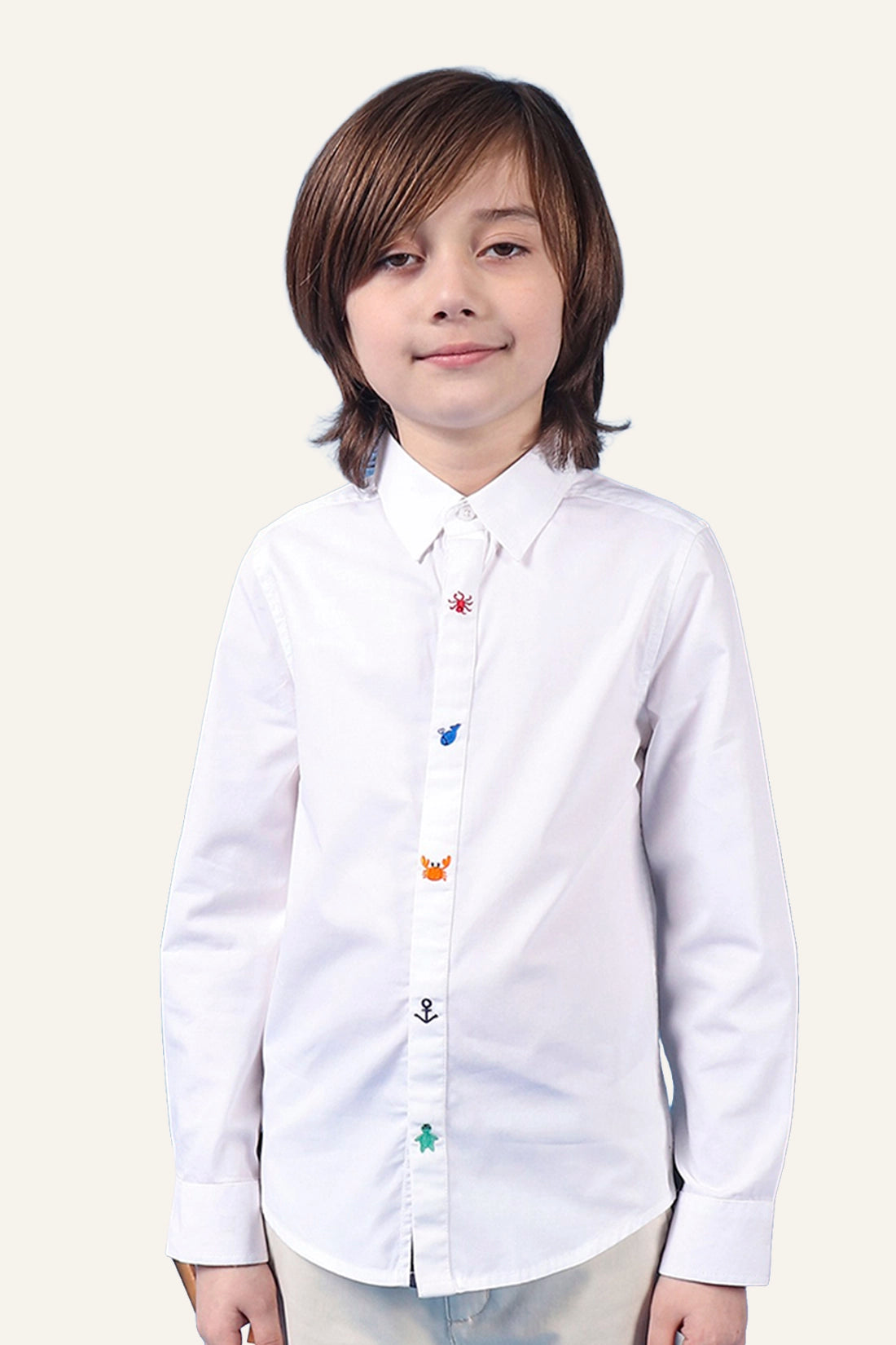 Boys White Embroidered Shirt