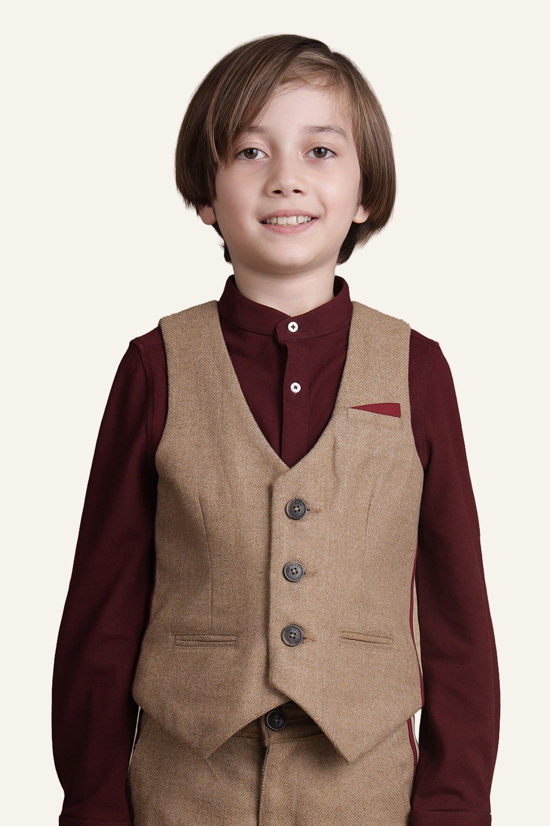 Boys Beige Formal Waistcoat