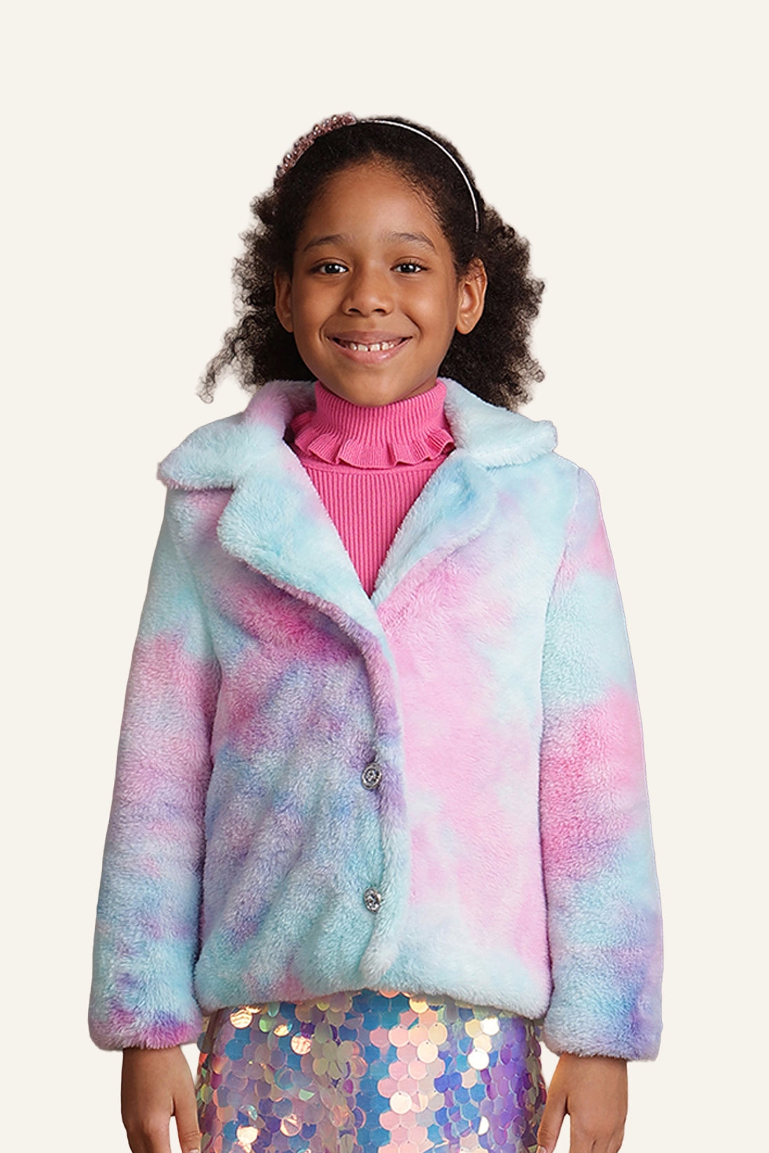 Girls Mulitcoloured Fur Overcoat