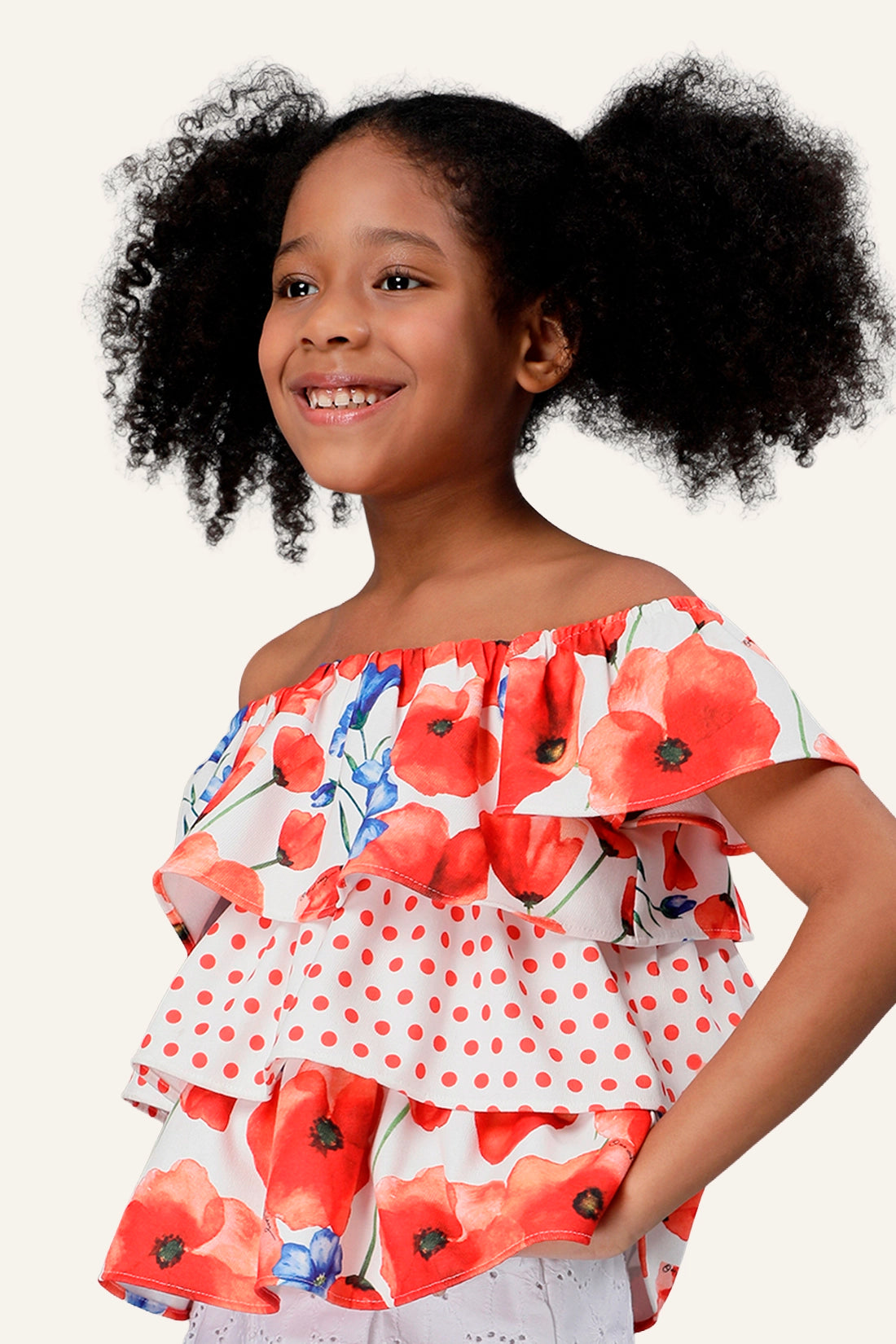 Girls Floral Printed Off Shoulder Top