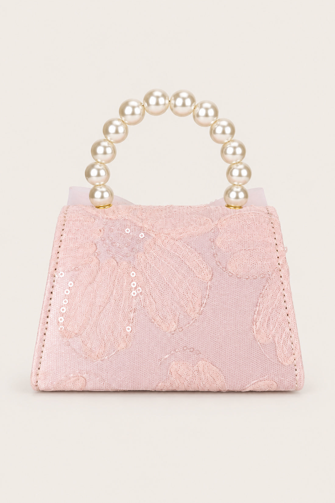 Girls Pink Pearl Mesh Embellished Hand Bag