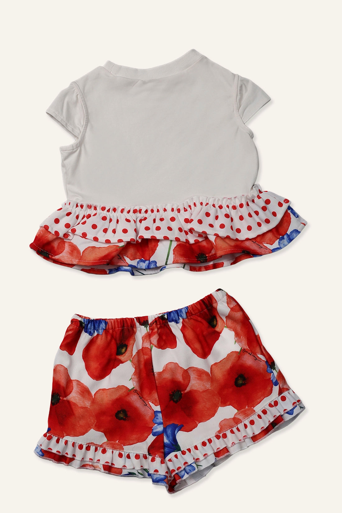 Baby Girls Off White Floral Peplum Top With Shorts Set