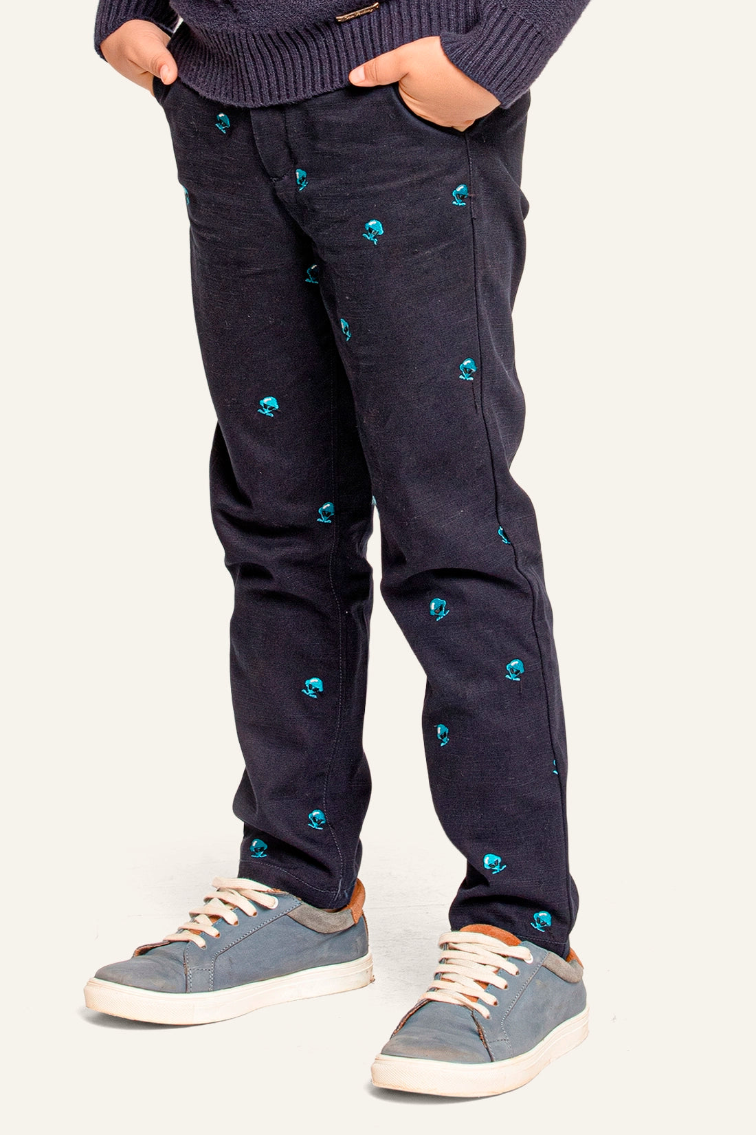 Boys Navy Blue Embroidered Trouser