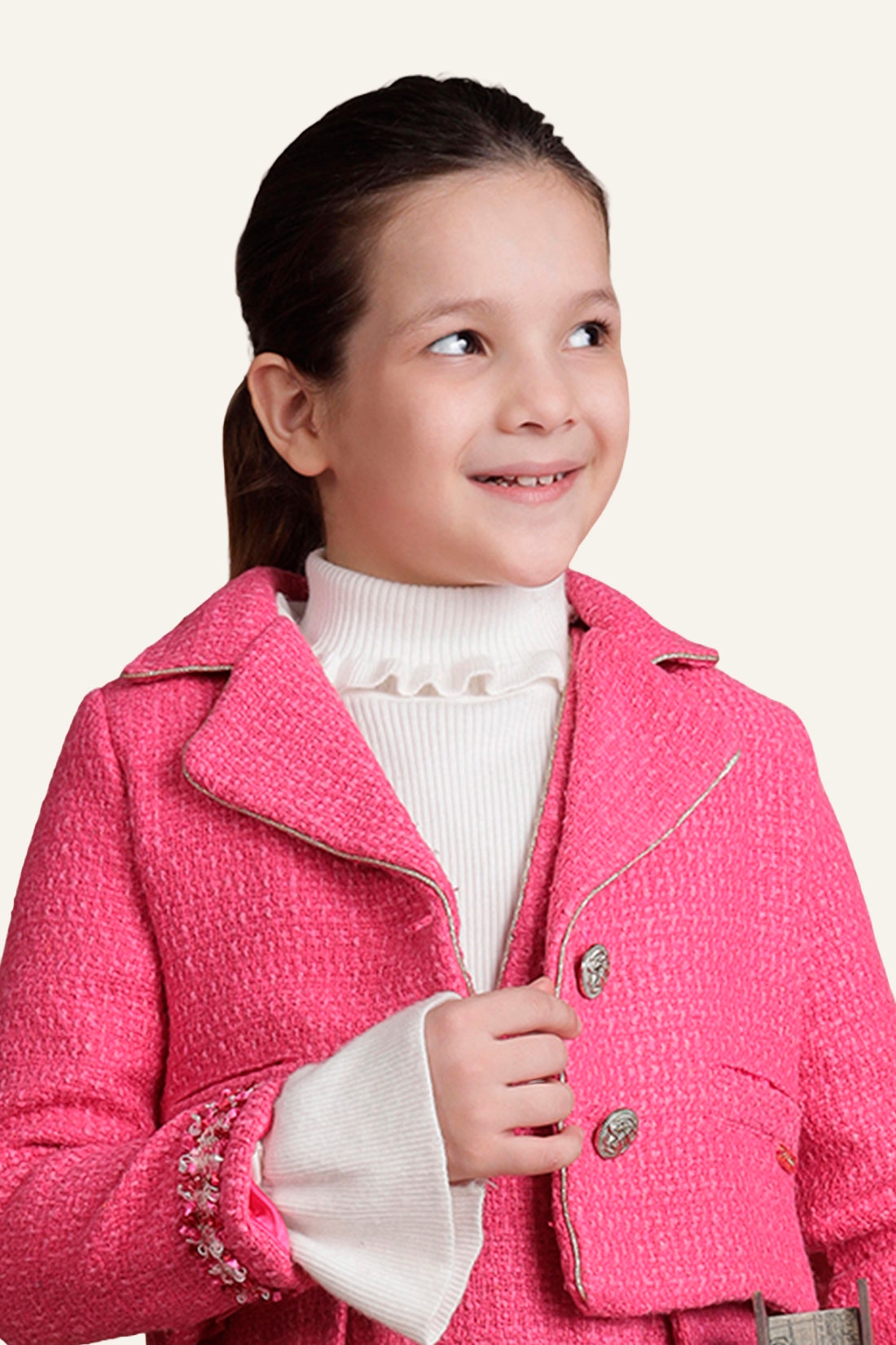 Girls Pink Boucle Woven Regular Fit Jacket