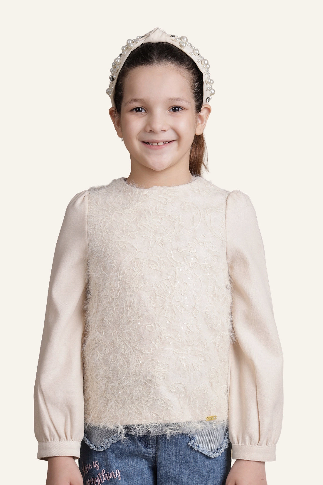 Girls Beige Laced Top