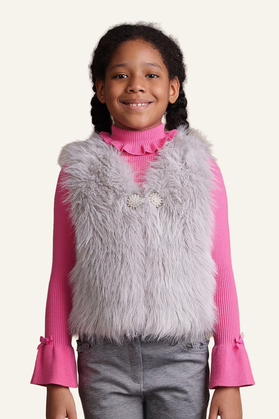 Girls Grey Faux Fur Shrug