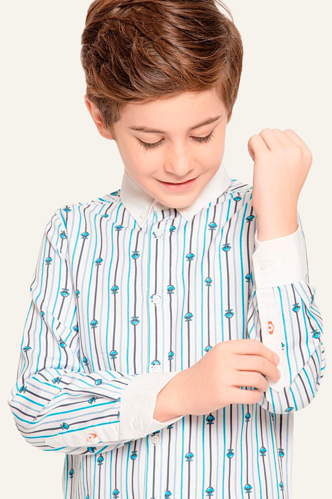 Boys White Stripes With Alien Logo Shirt