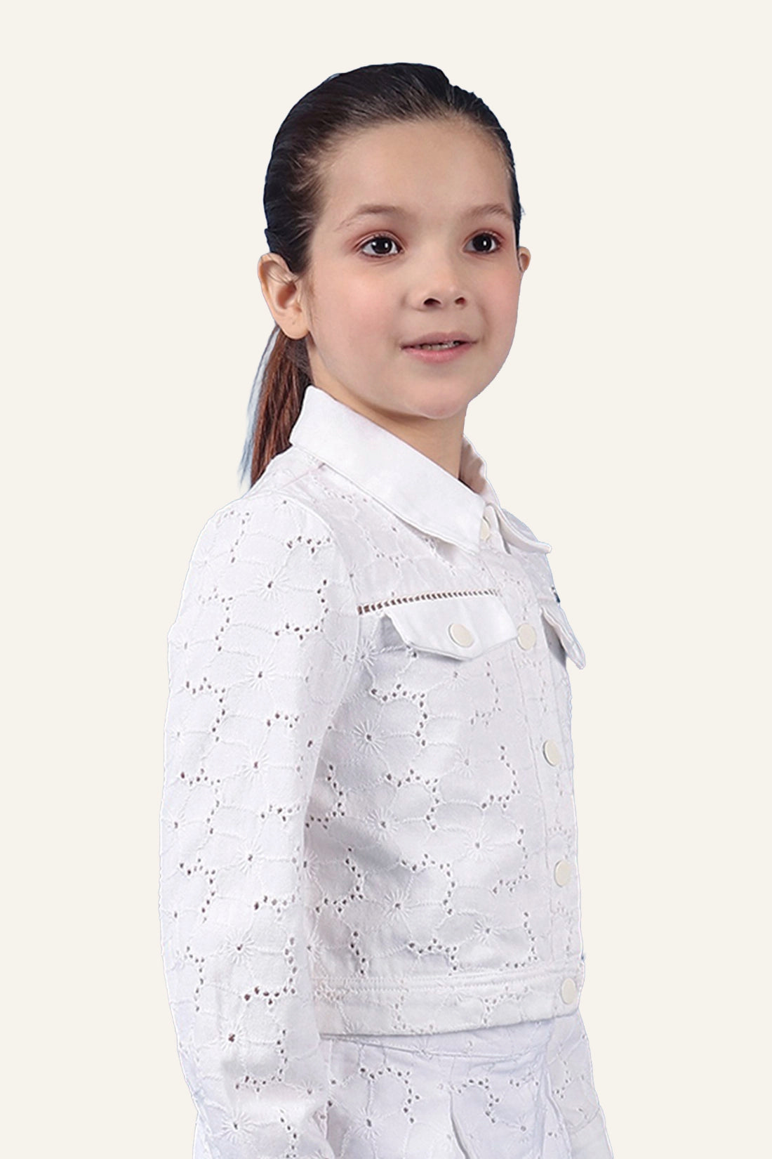 Girls White Schiffli Jacket