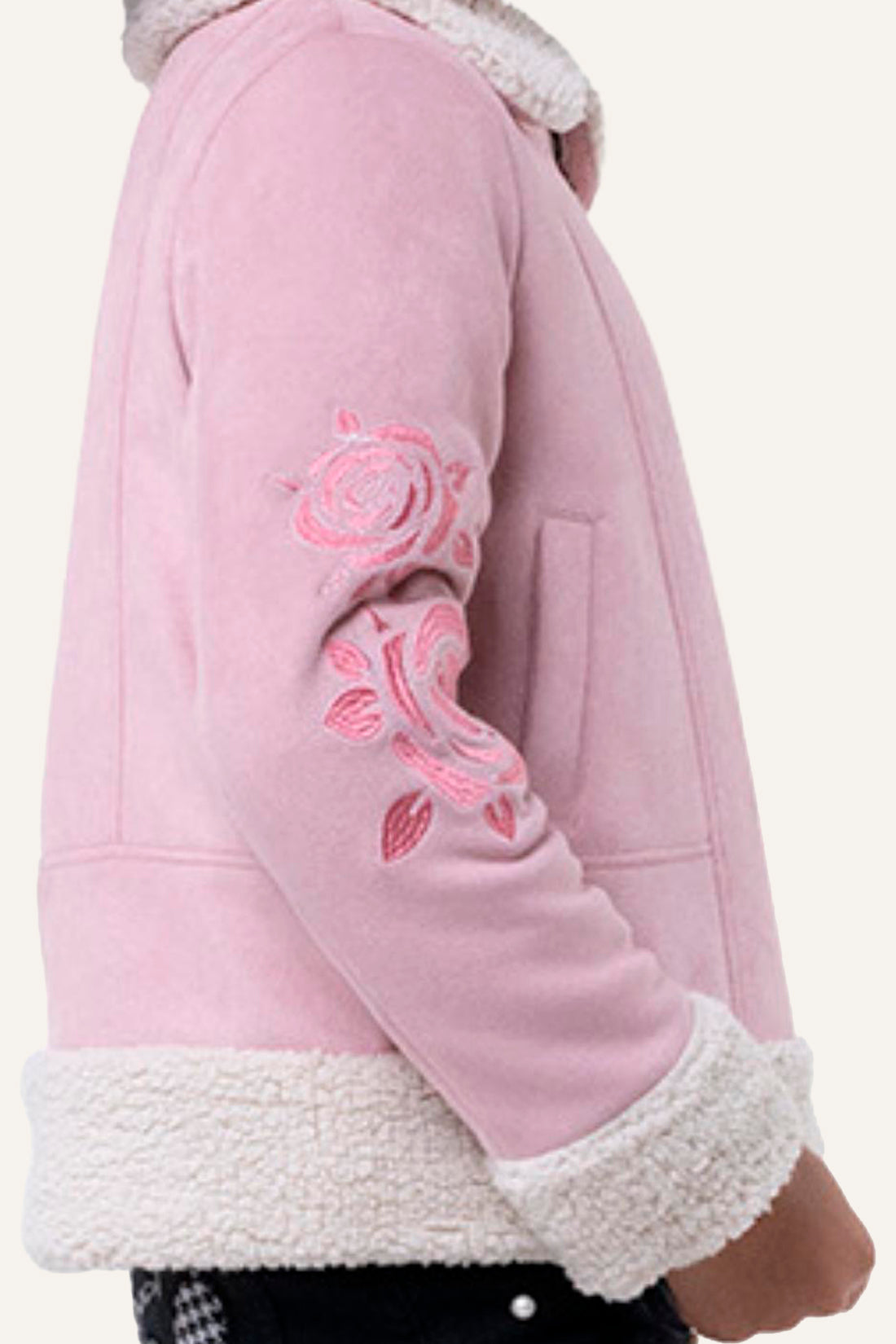 Girls Pink Jacket With Faux Fur Detail