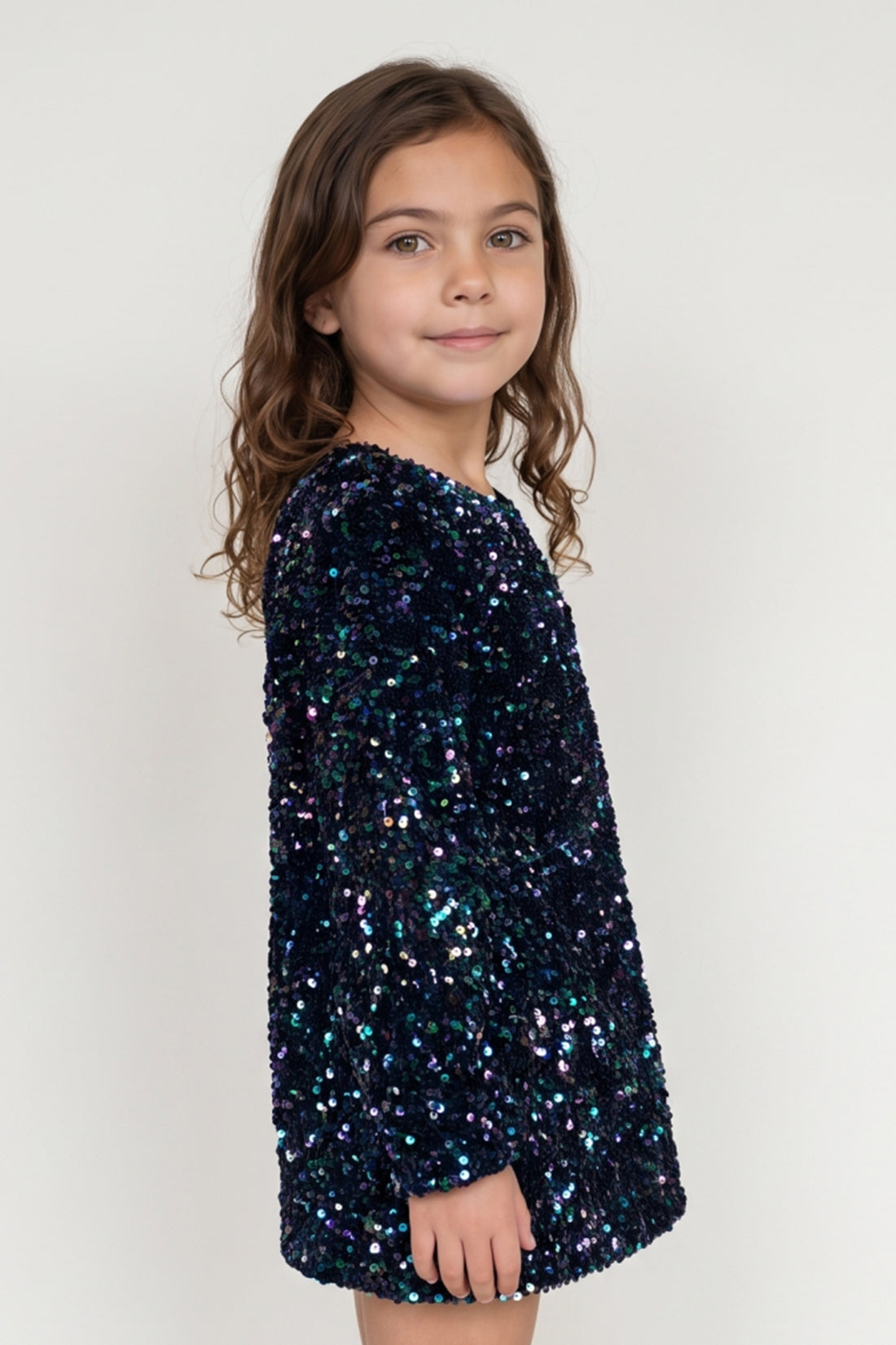 Girls Multi Sequin Velour Full Sleeve Dress
