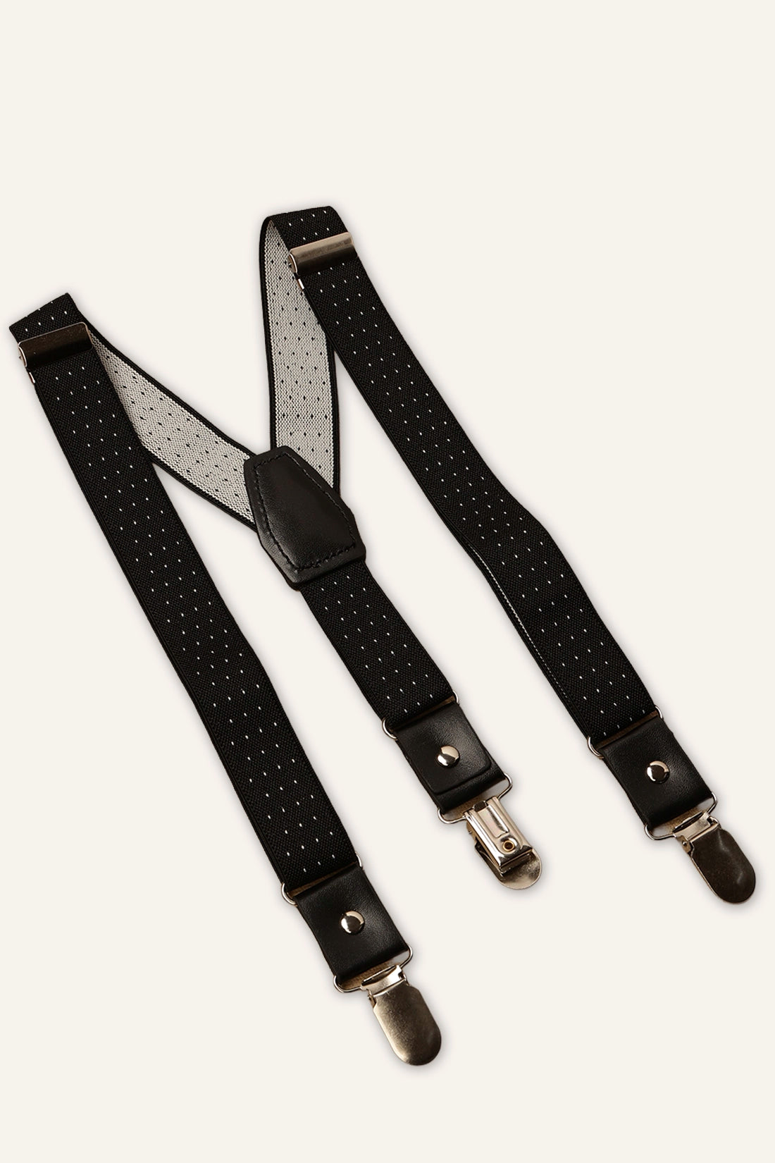 Boys Black Elastic Polka Dot Suspender