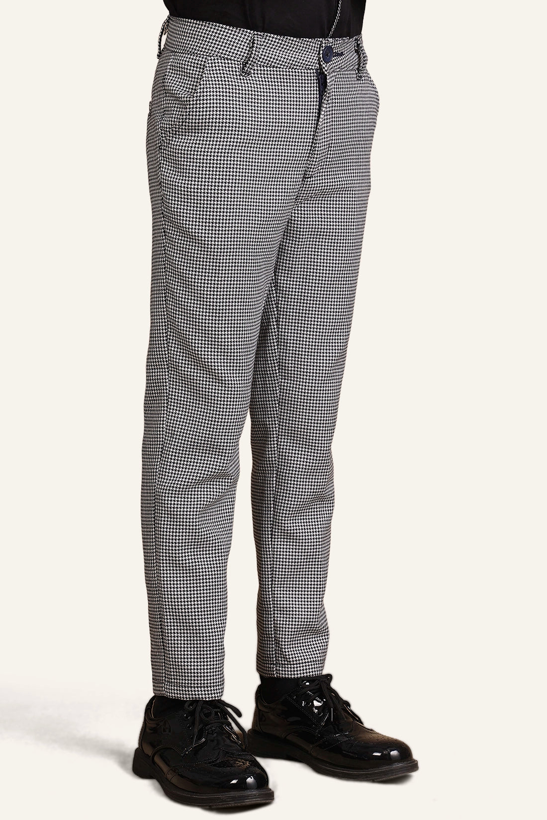 Boys White & Black Checks Trouser