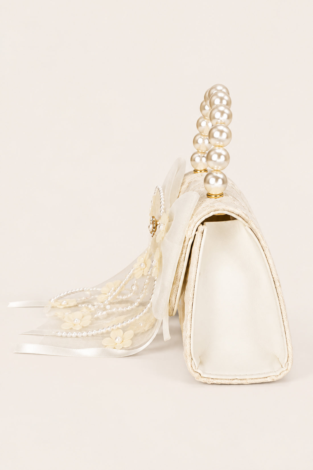 Girls Off White Boucle Embellished Hand Bag