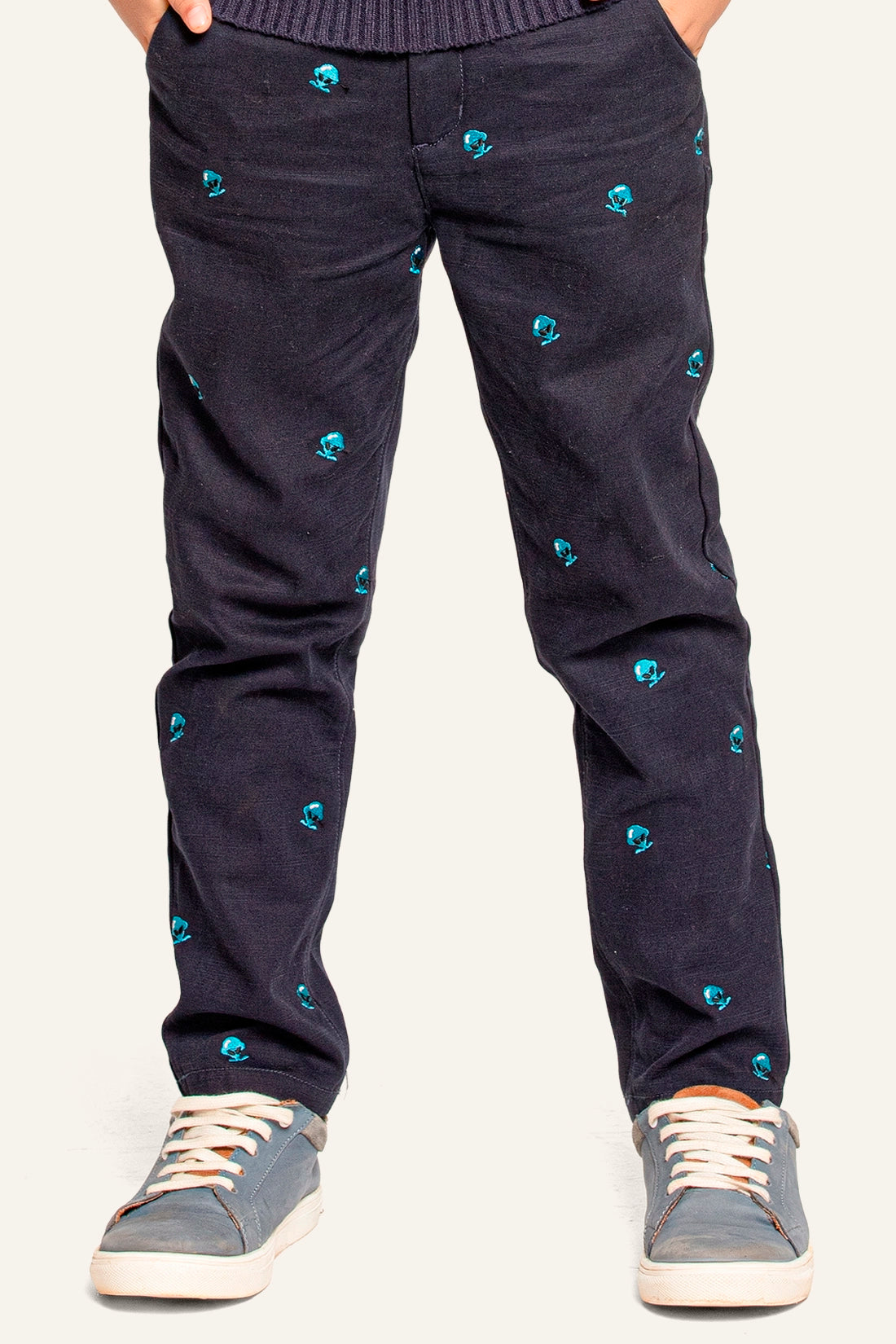 Boys Navy Blue Embroidered Trouser