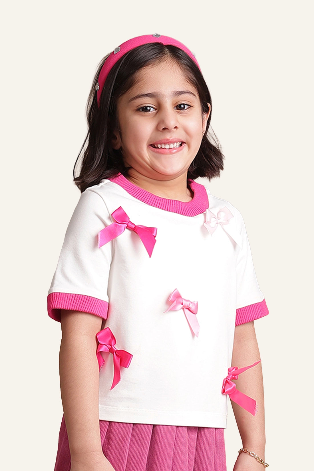 Girls White Top with Pink bow