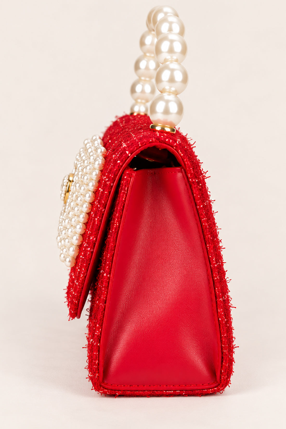 Girls Red Boucle Embellished Hand Bag