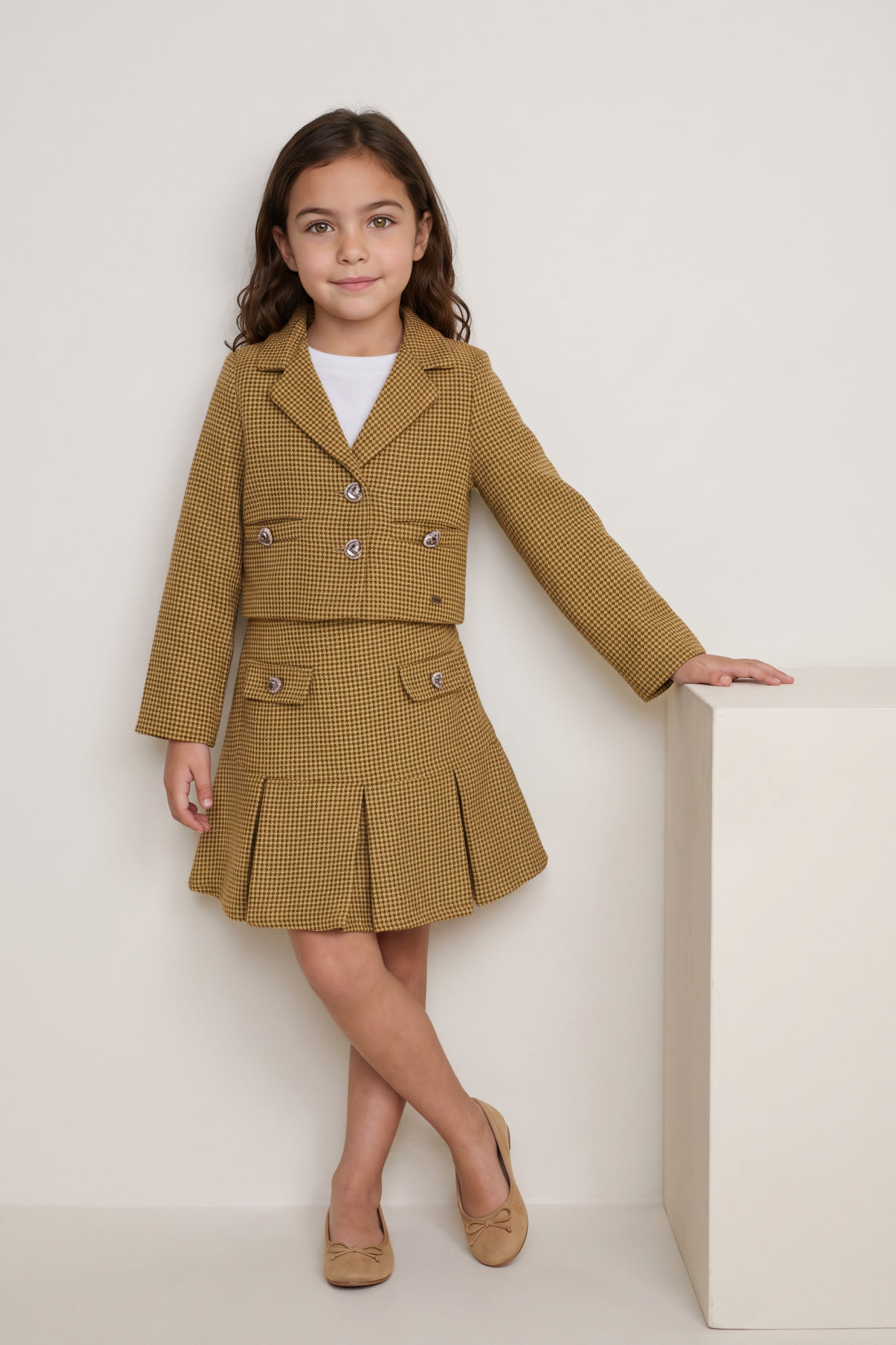 Girls Brown Boucle Zip-Up Skirt
