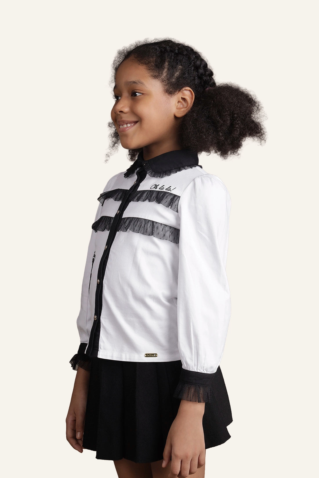 Girls Black & White Laced Top