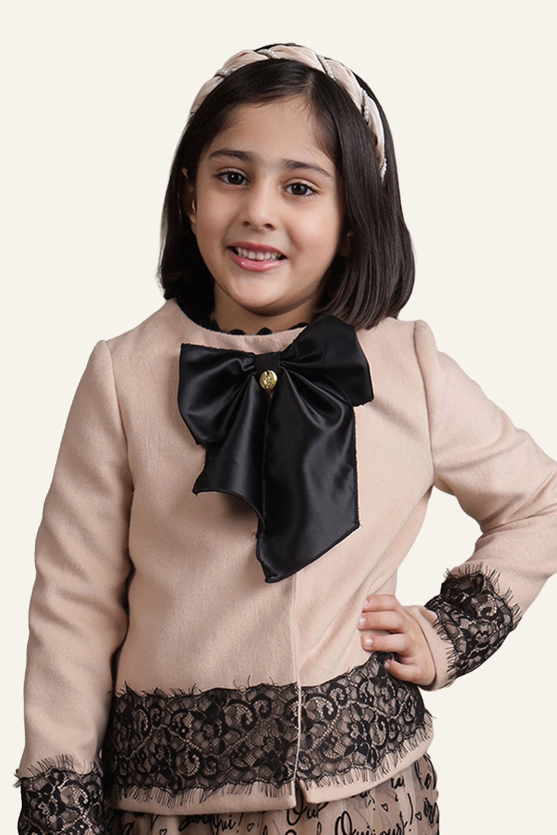 Kids Girls Beige Big Bow Blazer