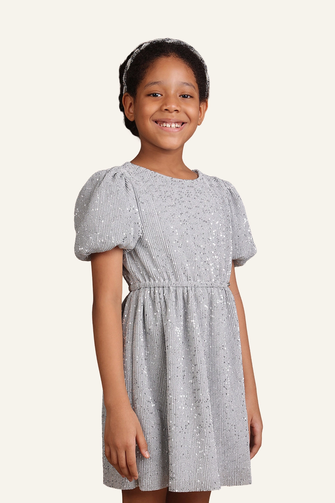 Girls Silver Sequinned Dress