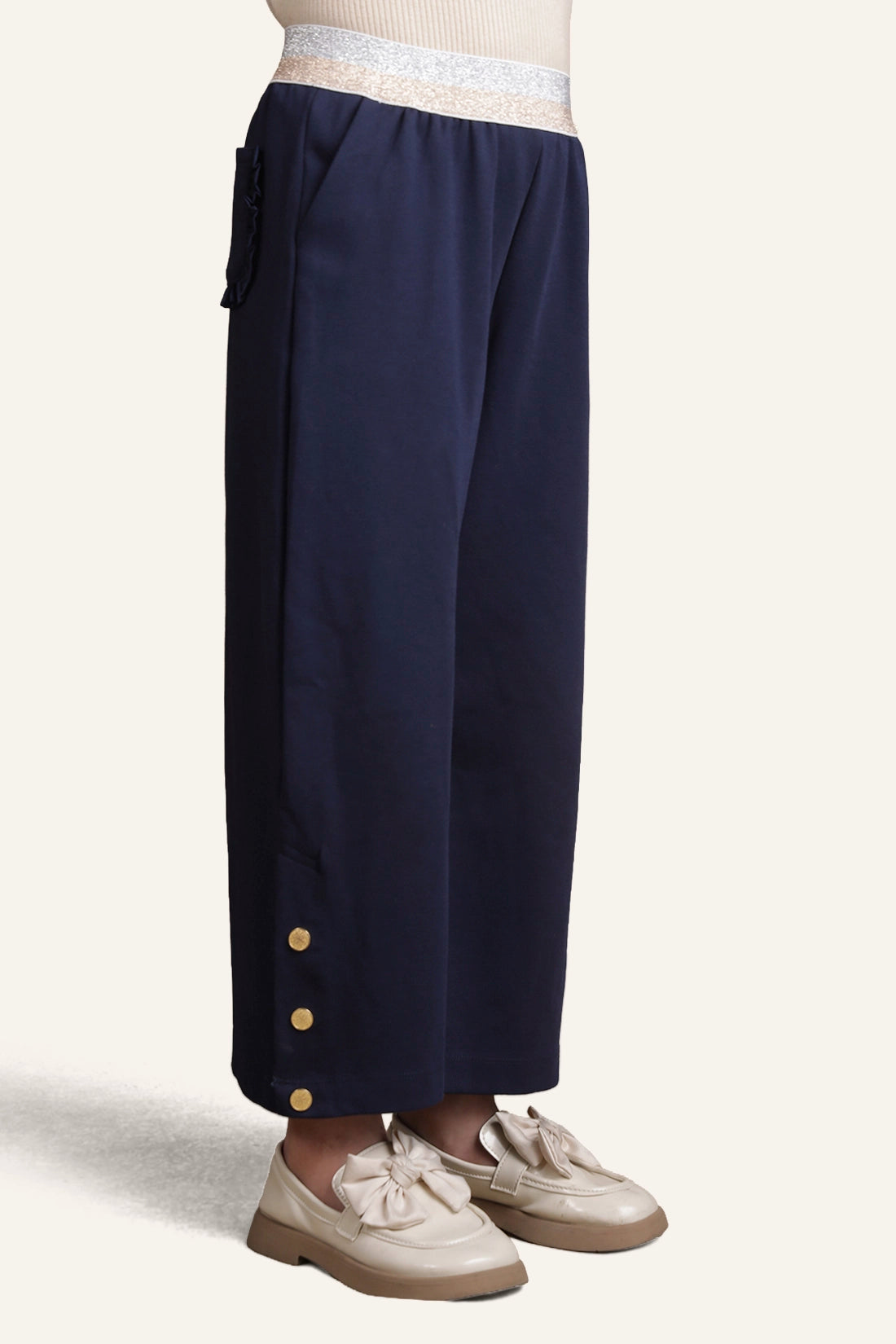 Girls Navy Blue Flared Trouser