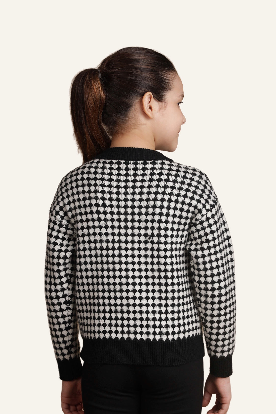Girls Black Checks Sweater
