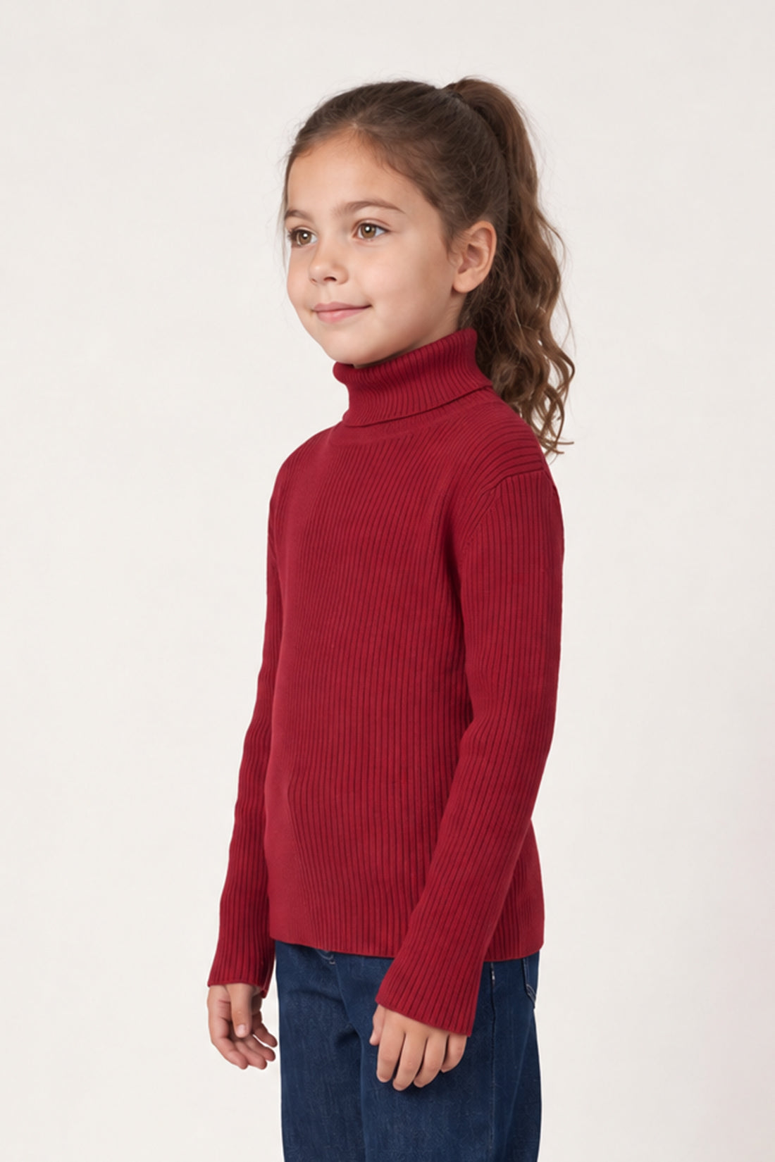 Unisex Red High Neck Acrylic Knit Jumper