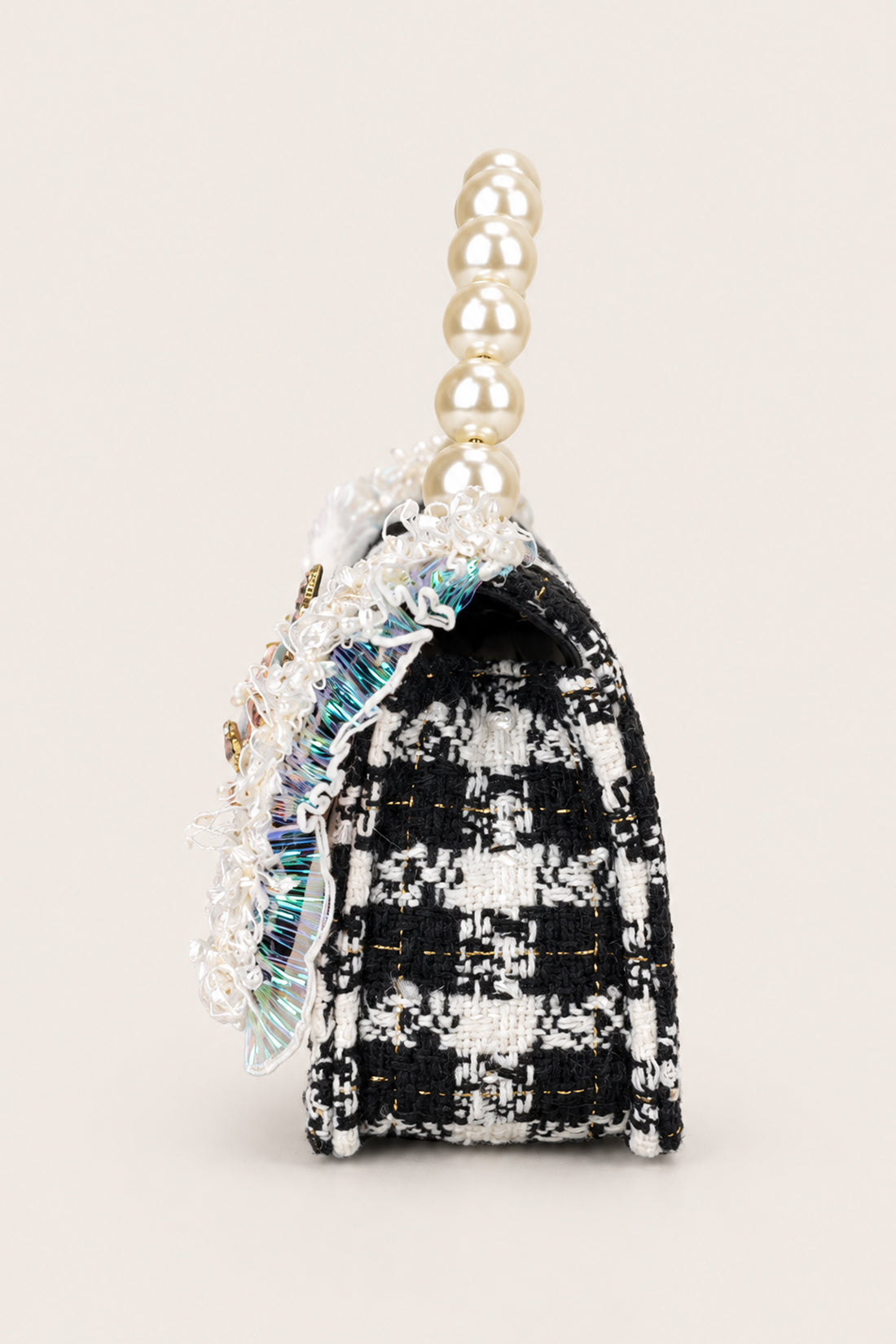 Girls Black Boucle Embellished Hand Bag