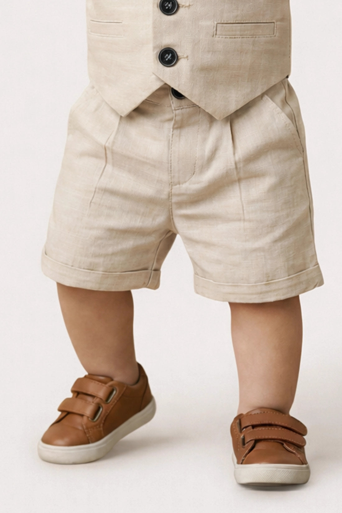 Baby Boys Beige Round Neck Waistcoat with T-Shirt