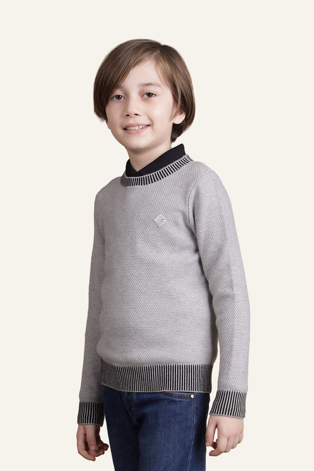 Boys Grey Solid Sweater