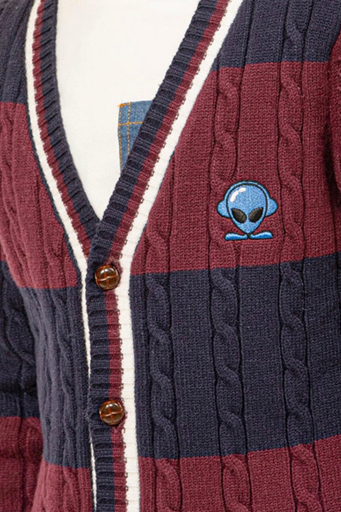 Boys Blue & Burgundy Stripes Cardigan