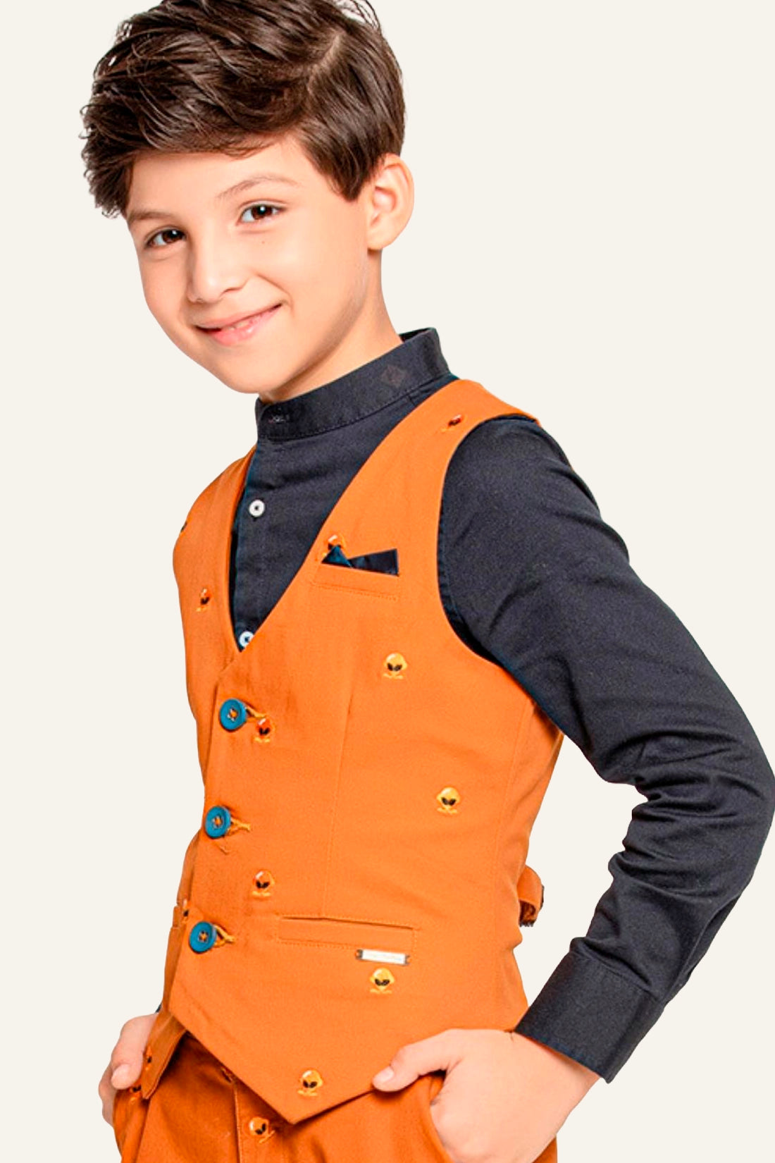 Boys Rust V-Neck Waist Coat