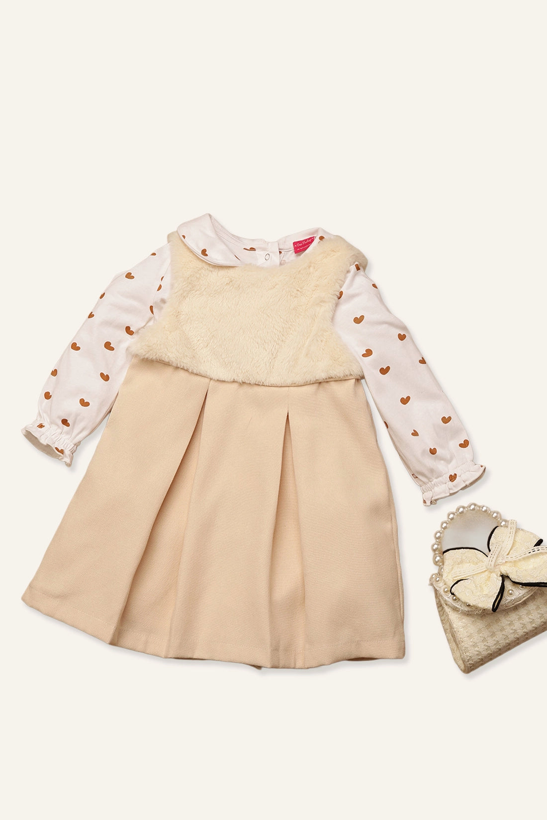 Baby Girls Off White Heart Print Dress With Top
