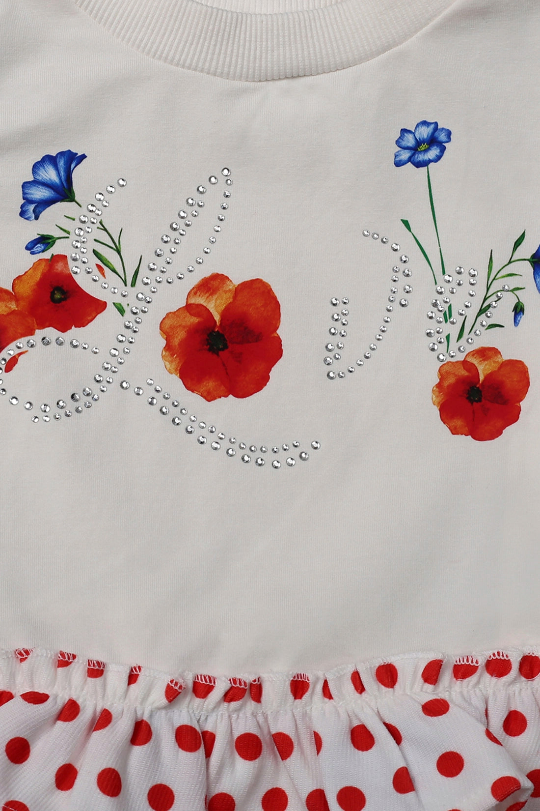 Baby Girls Off White Floral Peplum Top With Shorts Set