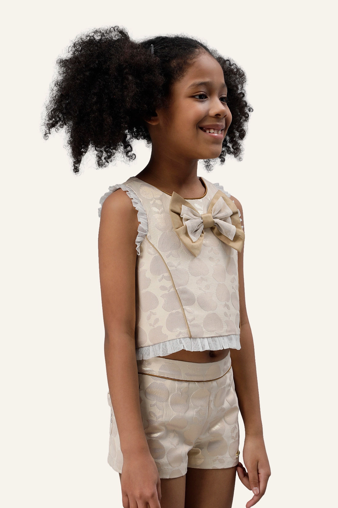 Girls Beige Round Neck Top
