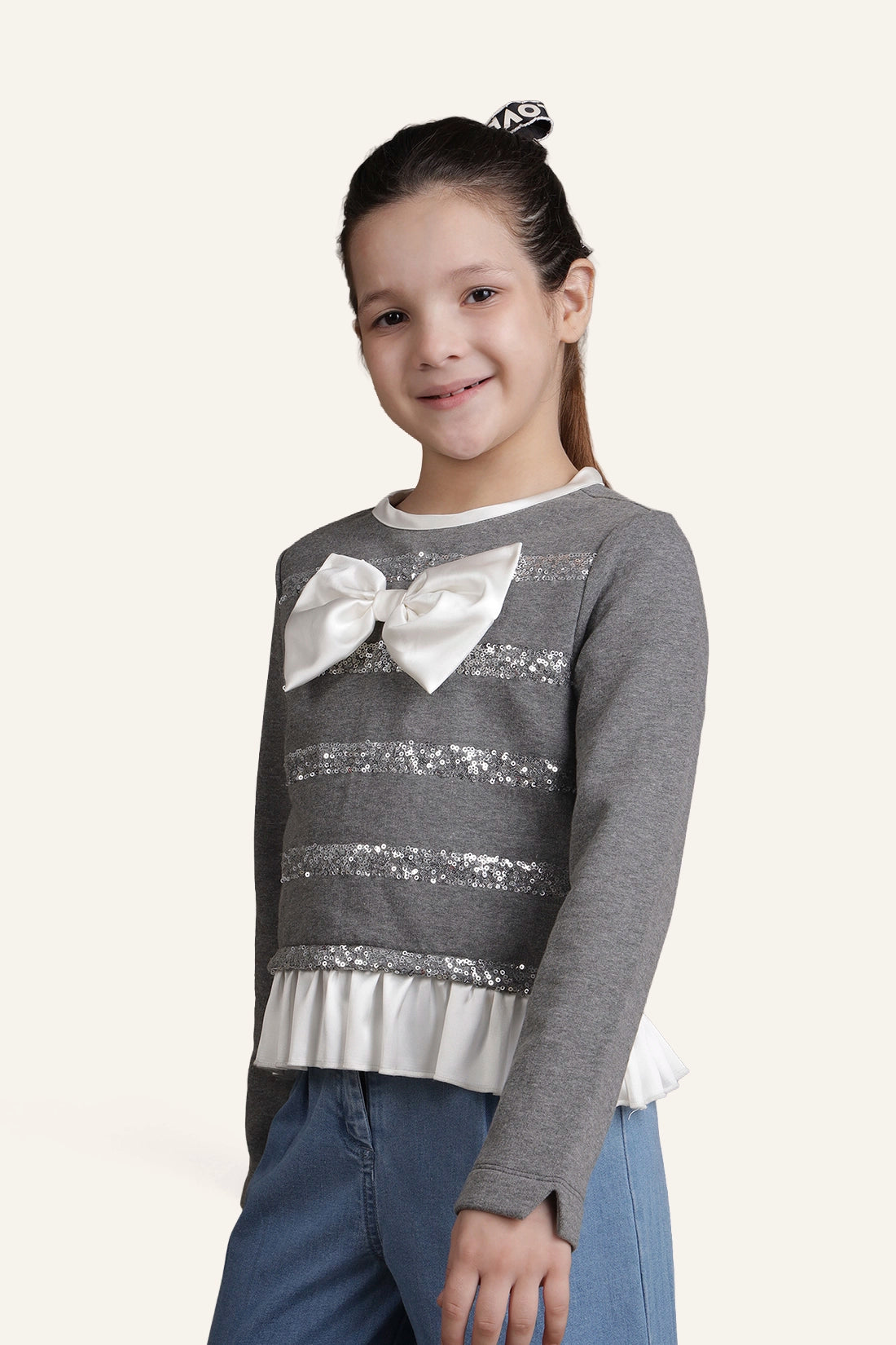 Girls Grey Stripes Top