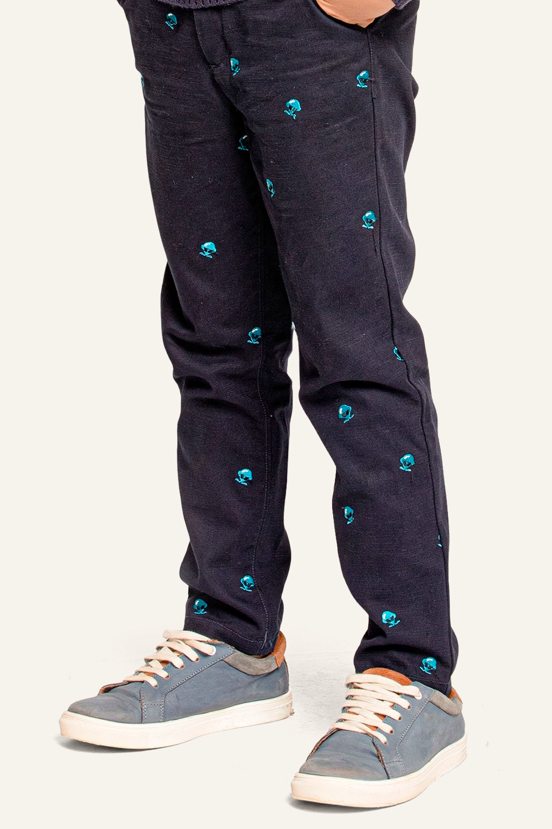 Boys Navy Blue Embroidered Trouser