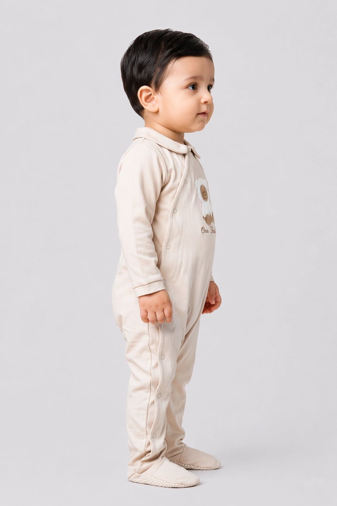 Unisex Beige Cotton Full Sleeve Romper