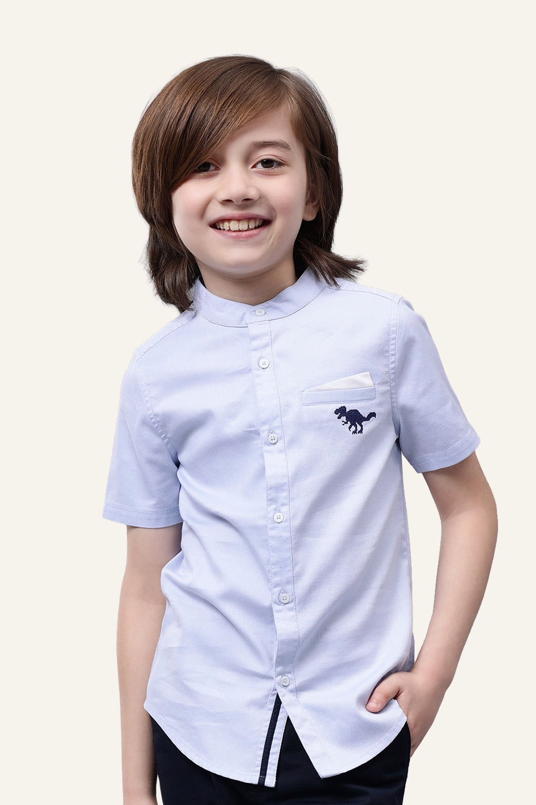 Boys Blue Mandarin Collar Shirt