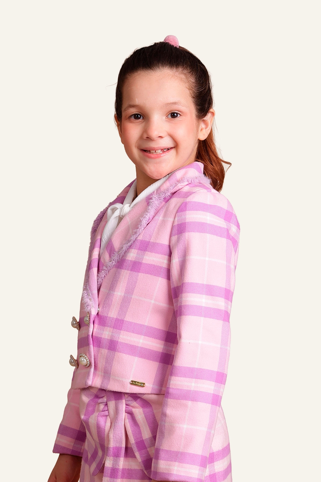 Girls Pink & Lilac Checkered Blazer