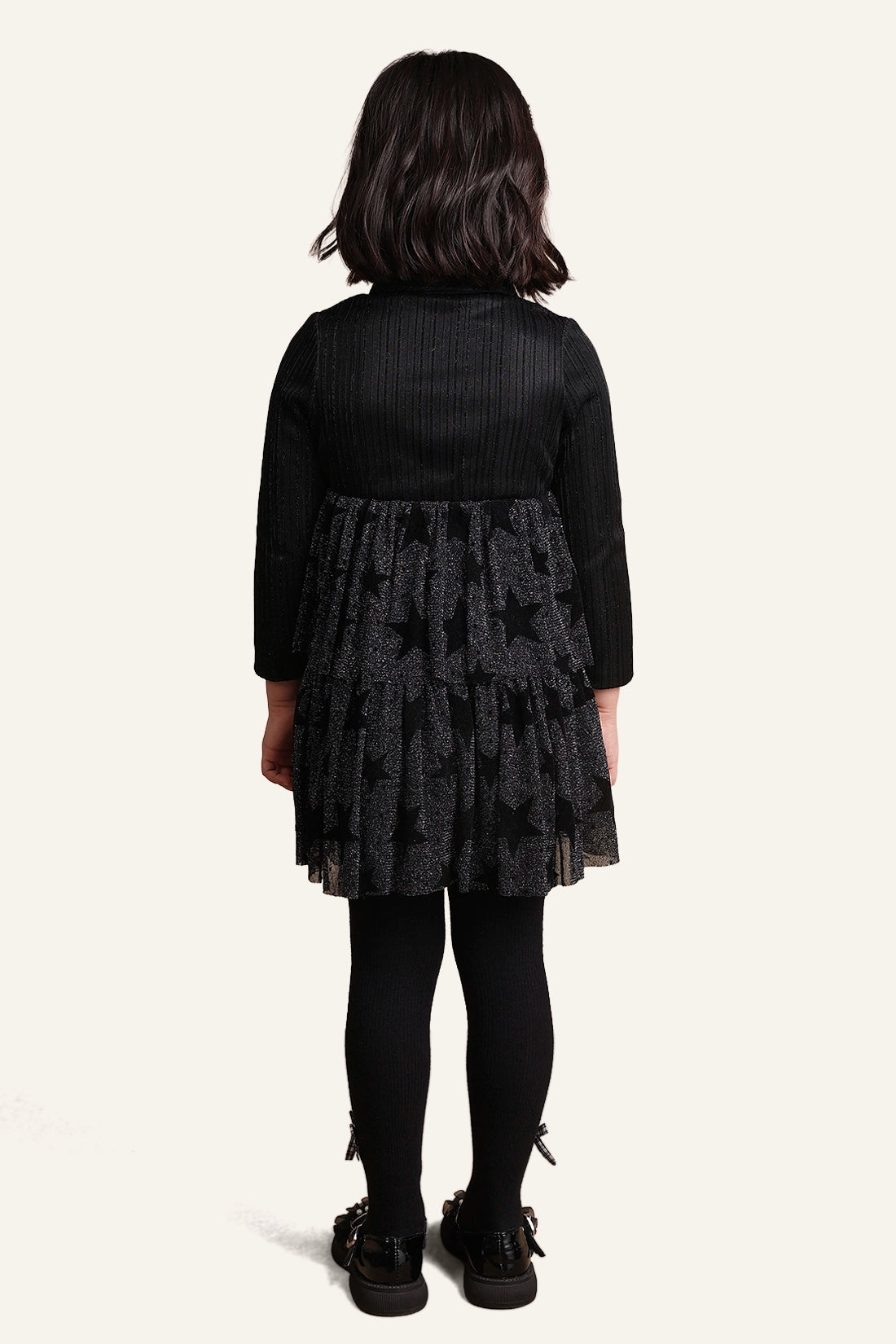 Girls Star Printed Black Dress