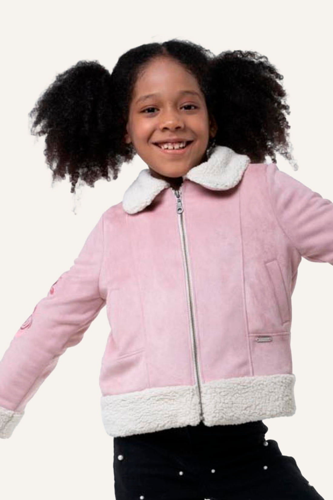 Girls Pink Jacket With Faux Fur Detail