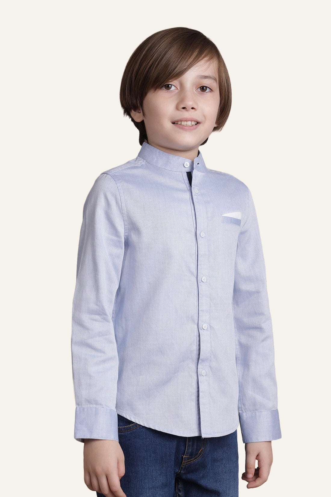 Boys Blue Mandarin Collared Shirt
